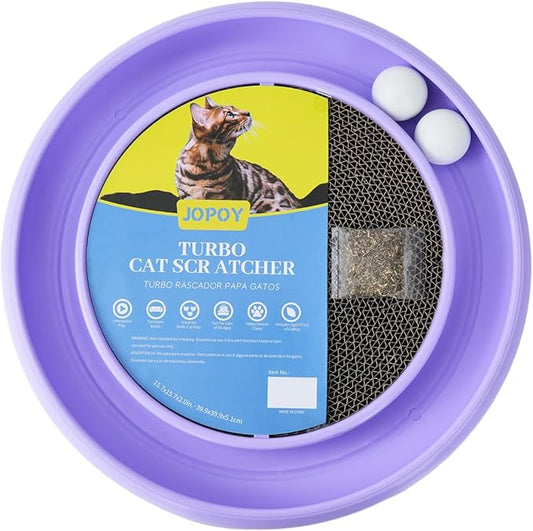Interactive Cat Scratcher with Two Rotating Balls,Durable Scratch Pad for Indoor Play,Cardboard Cat Scratcher Pad with Cat Toy Ball Track and Catnip,2-in-1 Cat Toy (Purple)