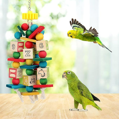 Rypet Wood Bird Chewing Toy for Cage, Wooden Birds Cage Toys for Helping Trim Beak, Parrot Toys for African Grey Parrots Cockatoos Amazon Parrot and Other Small to Medium Parrots