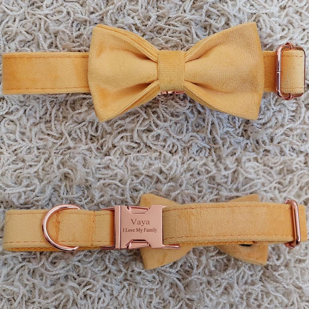 PETDURO Personalized Dog Collar Ginger Soft Velvet for Large Medium Small Boy Girl Dogs - Custom Collar with Name Phone Number Engraved on Rose Gold Metal Buckle - Add Leash Bow Set via Customize Now