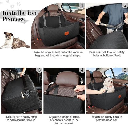 Dog Car Seat for Medium & Large Dogs Up to 55lbs, Memory Foam Cushion, Washable Cover, Safety Straps & Non-Slip Bottom(Black,Large)