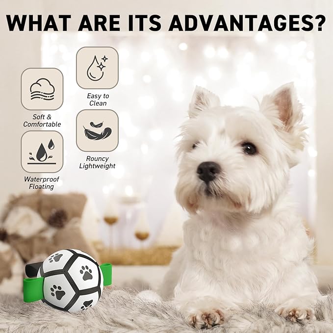 QDAN Small Dog Toys, Puppy Balls, Dog Balls with Straps for Small Breed, Soccer Ball for Dogs, Puppy Toys, Dog Birthday Gift (Black Green, 3.5 inch)