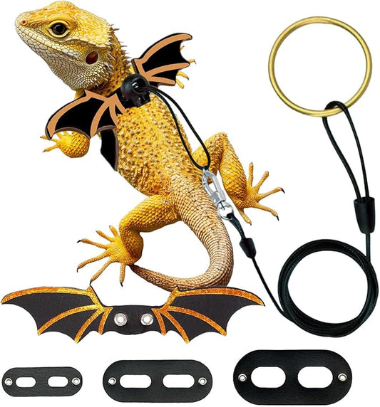 Lizard Harness and Leash-3 Size Pack Bearded Dragon Leather Dinosaur Wing Harness Reptile Leash Set for Safety Walking Costume Indoor Outdoor