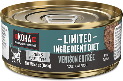 KOHA Limited Ingredient Diet Venison Paté for Cats - Single Meat Cat Food for Sensitive Stomachs - Paté Venison Cat Food with No Fillers - 5.5 oz Pack of 24