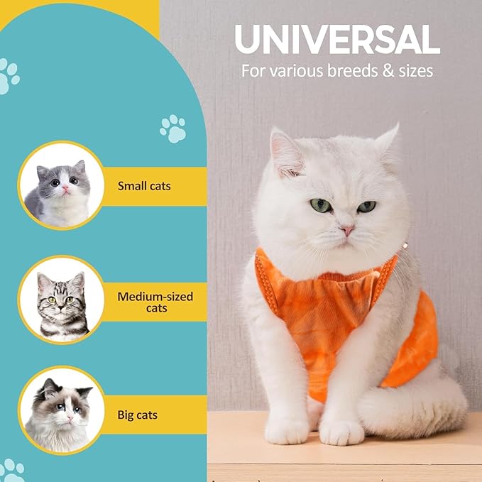 Avont Cat Recovery Suit - Kitten Onesie for Cats After Surgery, Cone of Shame Alternative Surgical Spay Suit for Female Cat, Post-Surgery or Skin Diseases Protection -Tie-dye Orange(L)