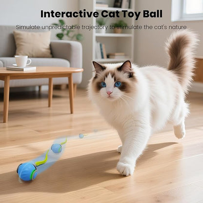 2025 New Speedy Tail Cat Toy for Bored Indoor Adult Cats, Interactive Pet Toy Ball with Tail, Smart Rolling Ball for Cats, Automatic Moving Ball Can Fast Rolling on Carpet (Blue)