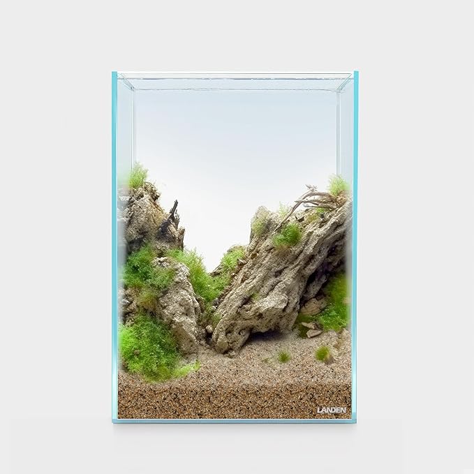 LANEDN Tall Tank Rimless Low Iron Tank 5.5GAL 9.8" L × 9.8" W × 14.2" H(25X25X36) cm Small Aquascape Fish Tank, Vertical Aquascape Tank, Black Leveling Mat Included