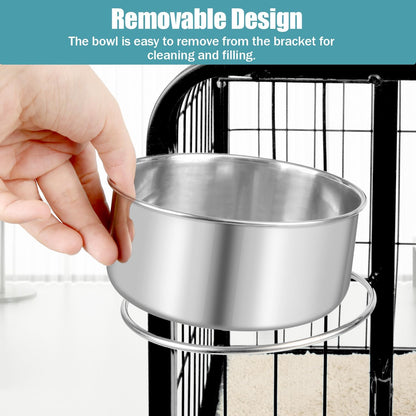 Dog Bowl Stainless Steel Pet Hanging Food Water Bowl Cage Feeding Cup Feeder for Dogs Cats Rabbits Birds Small Animal (Large)