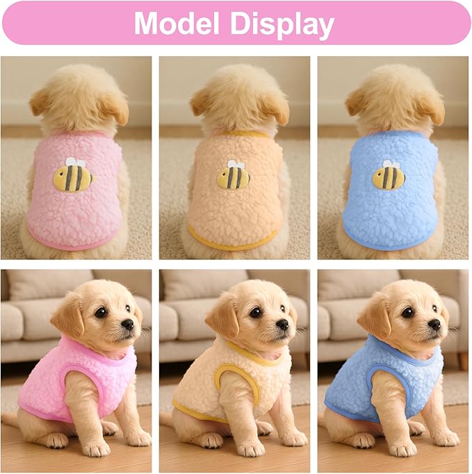 3 Pcs Kitten Clothes, Yorkie, Teacup Dog Clothes, Colorful Chihuahua Puppy Cat Vest with Bee Pattern, Soft Small Dog Sweater, Cute Puppy Jumper for Mini Newborn Dogs,Cat (XX-Small)