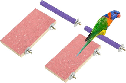 Bird Perch Stand, Wooden Parrot Perch Stand Toy, Paw Grinding Stick, Bird Cage Accessories, 7.48 x 3.94in (Pink, 2 Pcs) Birds Toys Intended for Cage/Parakeets/Conure/Budgie