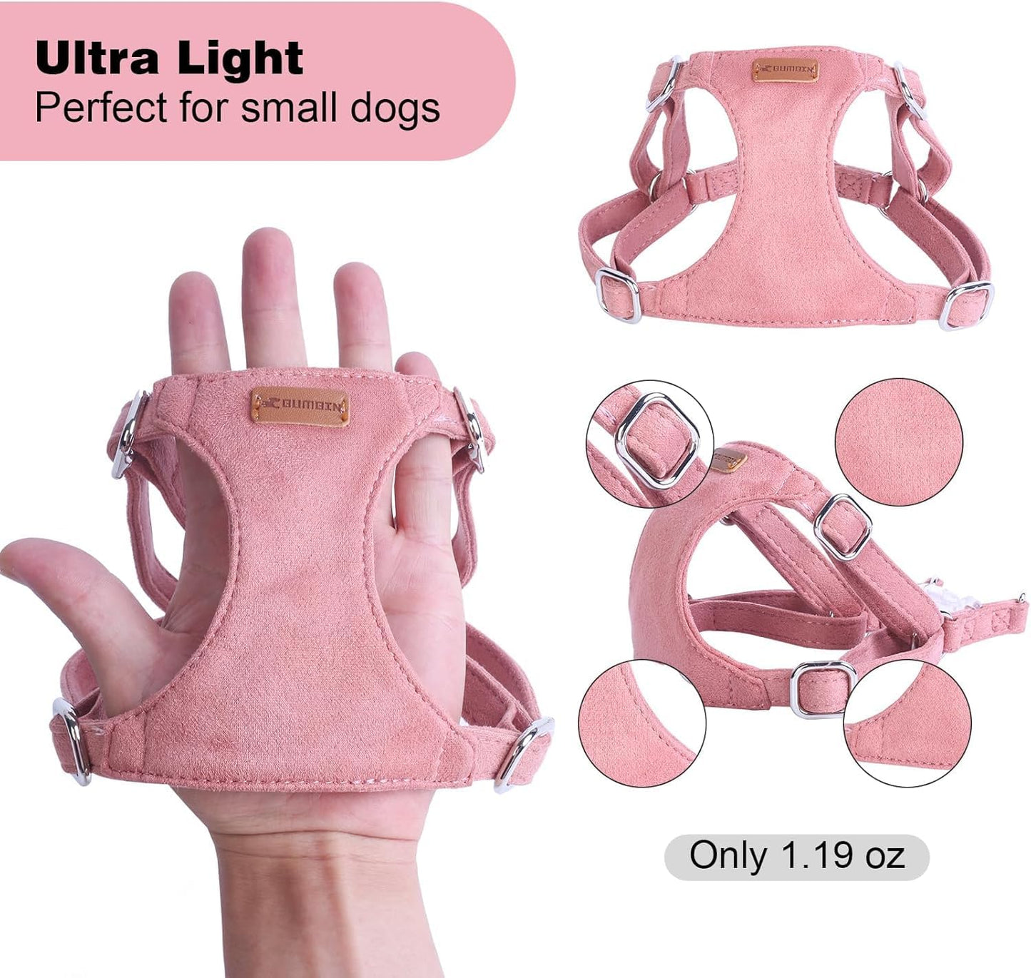 Dog Harness and Leash Set, XXS No Pull Adjustable Puppy Harness with Multifunction Pink Dog Leash and Dog Collar, Soft No Choke Escape Proof Pet Harness Vest for Small Dogs and Cats (Red, XS)