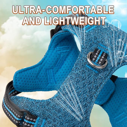 BARKBAY Dog Harness, Reflective Adjustable Step-in Vest Harness, Blue/Black, XXS