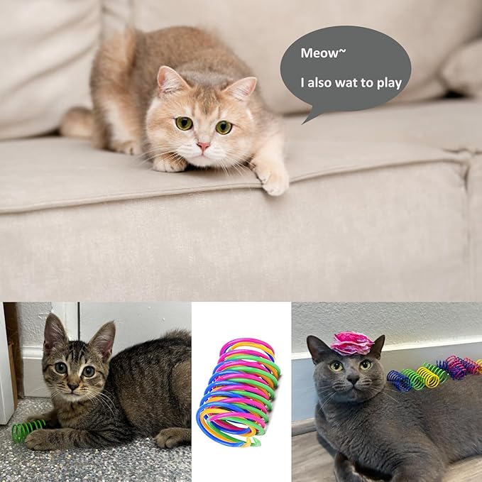 Cat Spring Toys, Bouncy Coil Kitty Cats Spiral Spring Toy for Indoor Cats Heavy Interactive Cat Toys Springy Chew Toys Colorful Springs Cat Toy for Biting, Swatting, Hunting Entertainment Kitten Toys