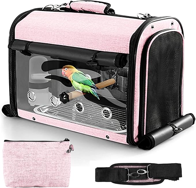 Sanmoncare Bird Carrier Bag Cockatiel Travel Cage with Stand, Lightweight Travel Carrier for Small Bird, Portable Parrot Travel Bag, Pet Transparent Travel Backpack