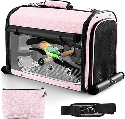 Sanmoncare Bird Carrier Bag Cockatiel Travel Cage with Stand, Lightweight Travel Carrier for Small Bird, Portable Parrot Travel Bag, Pet Transparent Travel Backpack