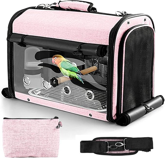 Sanmoncare Bird Carrier Bag Cockatiel Travel Cage with Stand, Lightweight Travel Carrier for Small Bird, Portable Parrot Travel Bag, Pet Transparent Travel Backpack