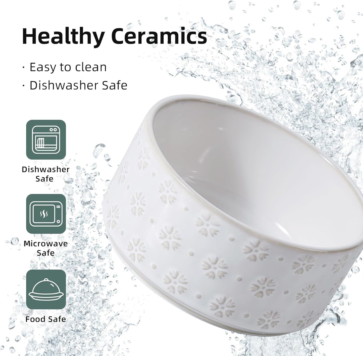 6.1inch Ceramic Dog Bowls, Food and Water Bowl for Small Breed Dogs, Weighted Dog Dishes(Single Bowl, Arctic White)