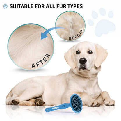 Round Bristle Pet Brush for Dogs and Cats - Soft Dog Brush for Grooming Short or Long Hair - Gentle Tool for Sensitive Skin Removes Dander, Dirt, and Detangles (Blue)