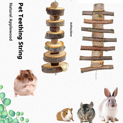 Apple Branch Rabbit Chew Toys: 2 Pcs Chewing Sticks for Guinea, Hamsters, Pigs, Bunnies, Chinchillas, Small Pets - Wooden Molar Teeth Grinding Treats for Rodents