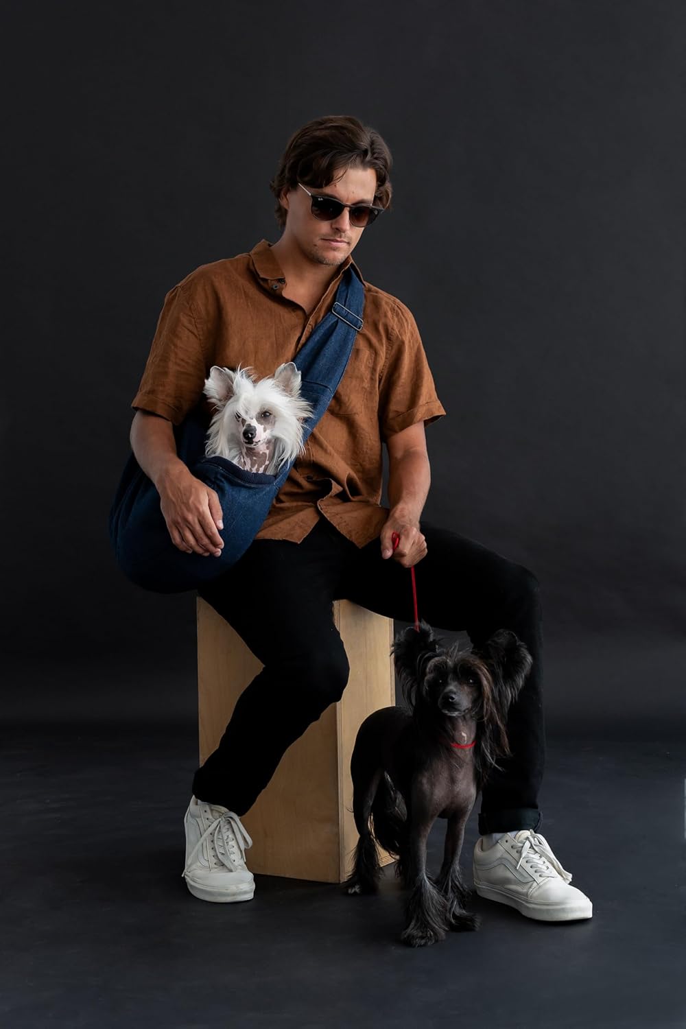 Noah & Paw Dog Sling Carrier for Small Dogs 5-18lb, Dog Sling for Small Dogs and Cats, Dog Carrier with Adjustable Padded Strap, Vegan Denim Lined with Fur, 3X Safety Features, Machine Washable