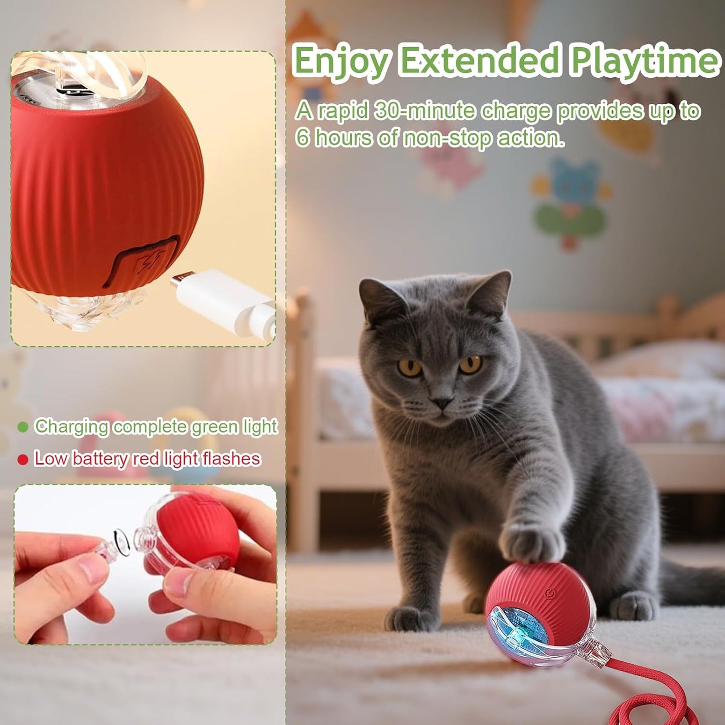 Interactive Cat Toys Balls for Indoor Cats, 2025 New Motion Activated Cat Balls with 360° Smart Automatic Rolling Moving for Bored Kitten Pet Cats Dogs (3 Colors)