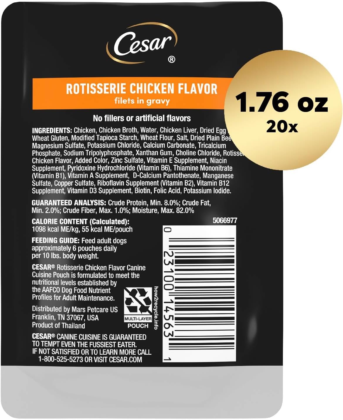 Cesar Filets in Gravy Wet Dog Food Rotisserie Chicken Flavor, 1.76 oz. Mini-Pouch (20 Count, Pack of 1)