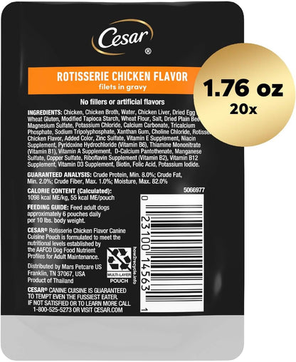 Cesar Filets in Gravy Wet Dog Food Rotisserie Chicken Flavor, 1.76 oz. Mini-Pouch (20 Count, Pack of 1)