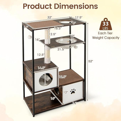 Tangkula Modern Cat Tree, 52 Inch Multi-Level Cat Tower with Metal Frame, 2 Wooden Condos, Sisal Scratching Posts, Detachable Cushion & Mats, Dangling Balls, Space Capsule Nest for Indoor Cats