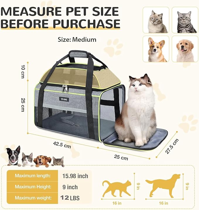 Lekereise Top-Expandable Pet Carrier - TSA Airline Approved Soft Sided Underseat Up to 12lbs Travel Carriers for Small Cats and Dogs with Locking Safety Zippers Anti-Scratch Mesh Gray