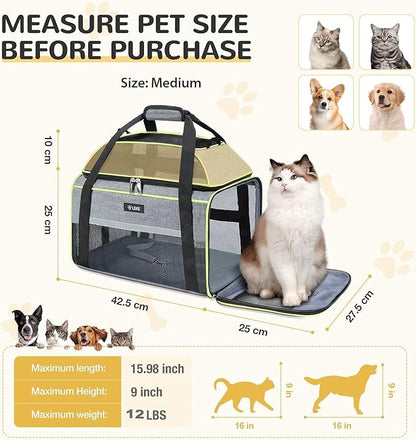 Lekereise Top-Expandable Pet Carrier - TSA Airline Approved Soft Sided Underseat Up to 12lbs Travel Carriers for Small Cats and Dogs with Locking Safety Zippers Anti-Scratch Mesh Gray