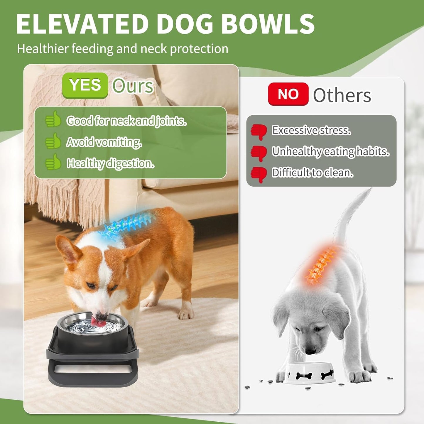 Raised Dog Bowls for Small & Medium Dogs, Adjustable Elevated Stainless Steel Food or Water Bowl, No Spill Non-Slip Dog Feeder Stand for Pets