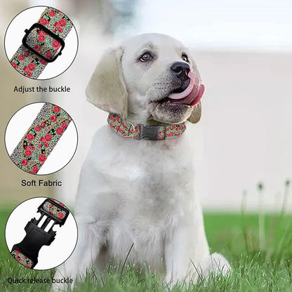 Red Rose Flower Leopard Pet Collar Cat Dog Neck Strap Quick Release Buckle Adjustable Female Male Puppy Corgi