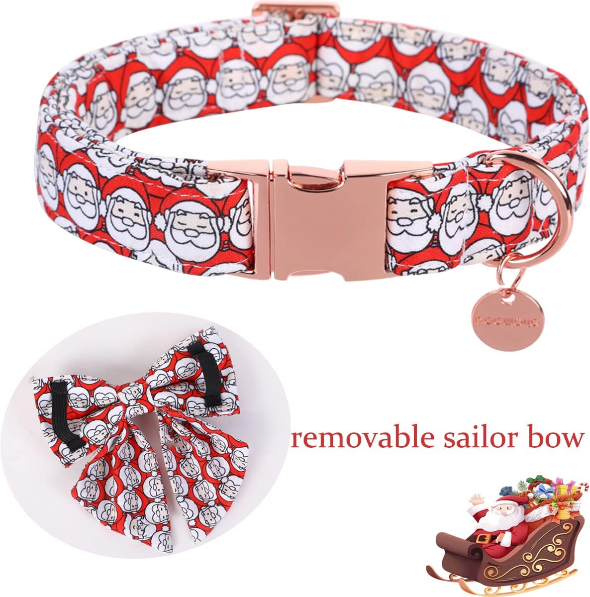 DOGWONG Cotton Dog Collar with Bowtie, Stylish Christmas Red Plaid Dog Collar Adjustable Puppy Necklace for Small and Medium Dogs