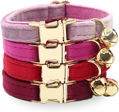 Personalized Colorful Velvet Cat Collar, Optional Bowtie, Custom Engraved Collar for Small Large Cat Kitten (Light Gold Buckle)