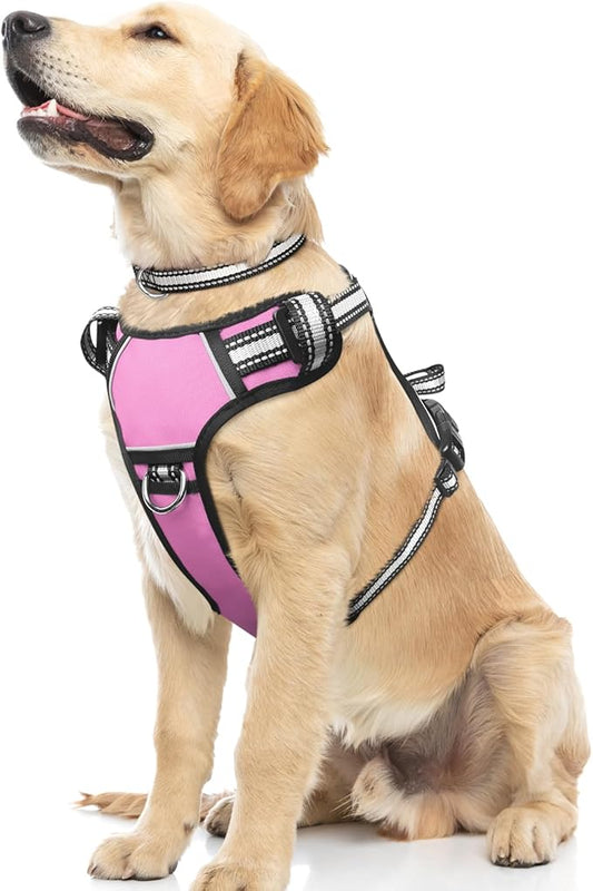 WINSEE Dog Harness No Pull, Pet Harnesses with Dog Collar, Adjustable Reflective Oxford Outdoor Vest, Front/Back Leash Clips for Small, Medium, Large, Extra Large Dogs, Easy Control Handle for Walking