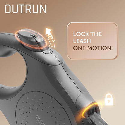 OUTRUN Retractable Dog Leash 16 FT Walking Leash up to 55 Lbs, Strong Nylon Tape No Tangle, Heavy Duty One-Handed Brake Lock Perfect for Small & Medium Sized Dogs and Pets