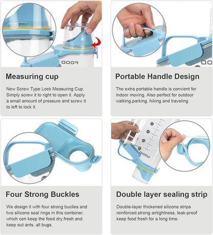 2Pack Cat Dog Food Storage Container Upgraded Large Nozzle BPA-free, 3-5 LBS Plastic Pet Food Storage Containers, With 4 Sealed Clasps, 1 Measuring Cup and Handle (Sunshine Blue)