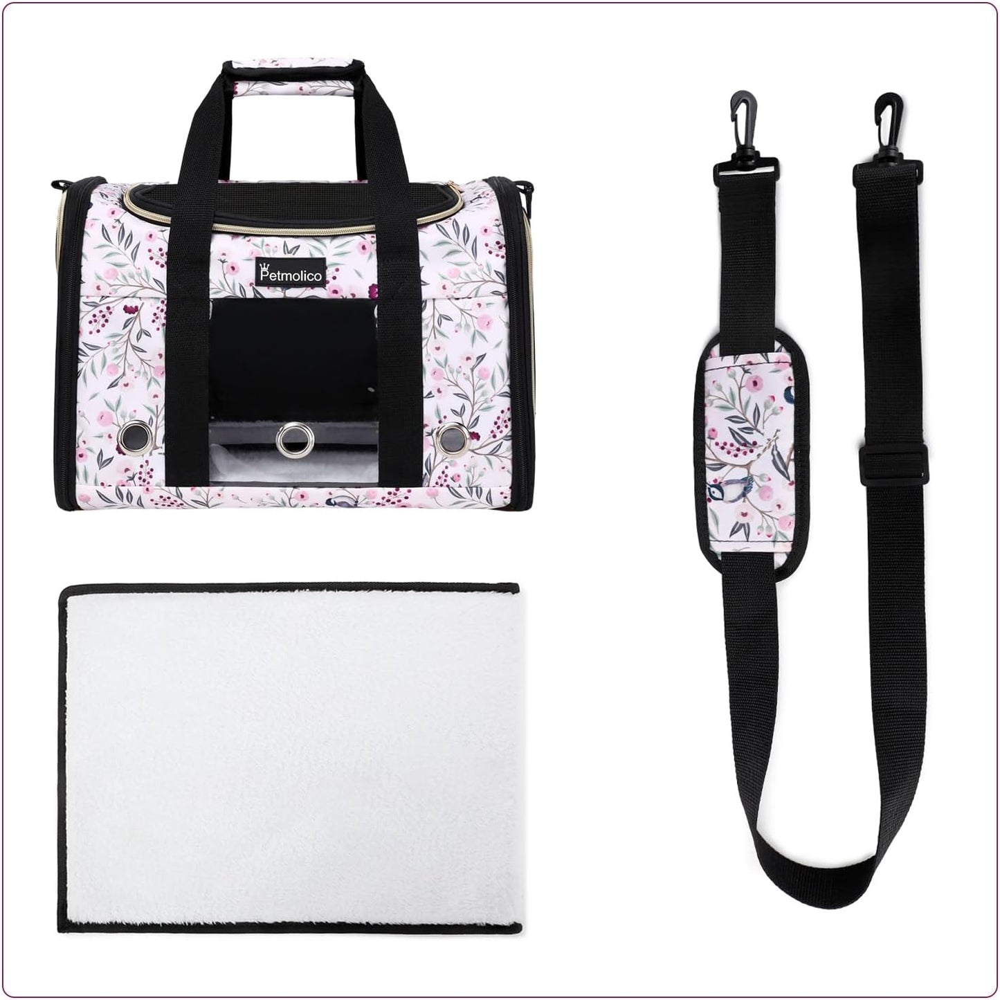 Petmolico Cat Carrier Soft-Sided Pet Bag for Small Medium Cats Puppies 16LBs - Airline Approved Pet Travel Carrier 3 Open Doors (Medium,Mixed Pink)