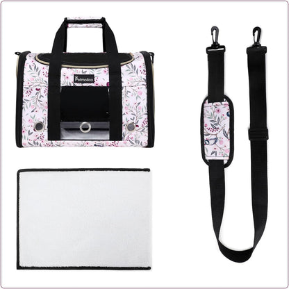Petmolico Cat Carrier Soft-Sided Pet Bag for Small Medium Cats Puppies 16LBs - Airline Approved Pet Travel Carrier 3 Open Doors (Medium,Mixed Pink)
