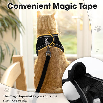 Cat Vest Harness and Leash Set for Walking Escape Proof, Adjustable Kitten Harness Breathable Mesh with Reflective Strips Harness for Kitty Puppy Bunny (Black,S)