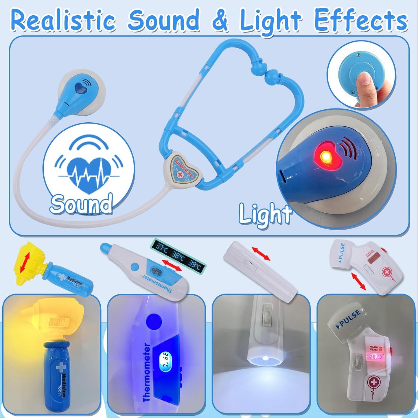 TEUVO Toy Doctor Kit for Girls, Pretend Play Doctor Set with Dog Toy, Carrying Bag, Stethoscope, Dress Up Costume, Toys Doctor Play Birthday Gift for Kids Toddlers 1 2 3 4 5 6 7 Year Old for Role Play