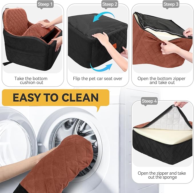 Dog Car Seat for Small/Medium Dogs, Memory Foam Dog Booster Seat for Dogs up to 35 lbs, Travel Safety Per Car Seat with Washable Removable Cover and Storage Pockets (Black/Brown, Medium)