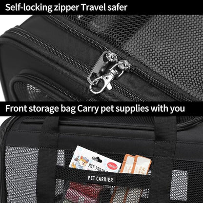 Airline Approved Pet Carrier for Cats and Small Dogs up to 15 lbs, Breathable Mesh and Collapsible Design, Portable Travel Bag for Bearded Dragon, Puppies Animal Hangbag, Rabbit Cage (Black, Small)