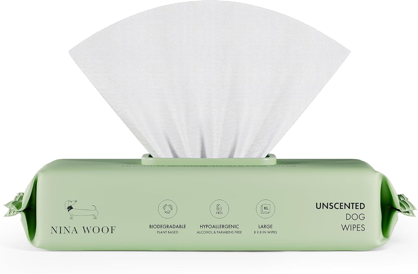 Nina Woof Dog Wipes – Fragrance-Free, Alcohol-Free, Hypoallergenic Pet Grooming Wipes with Aloe Vera, Biodegradable, for Dogs & Cats: Paws, Face, Ears & Butt – (70 Count)