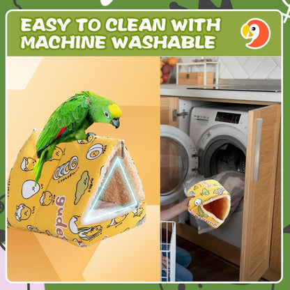 SUSOO Plush Warm Bird Nest House - Hanging Snuggle Bed Velvet Shed Hut Cage Fluffy Hideaway Winter Sleeping Hammock for Parrot Parakeet Conure Cockatiel Budgies Lovebird (Yellow, L)