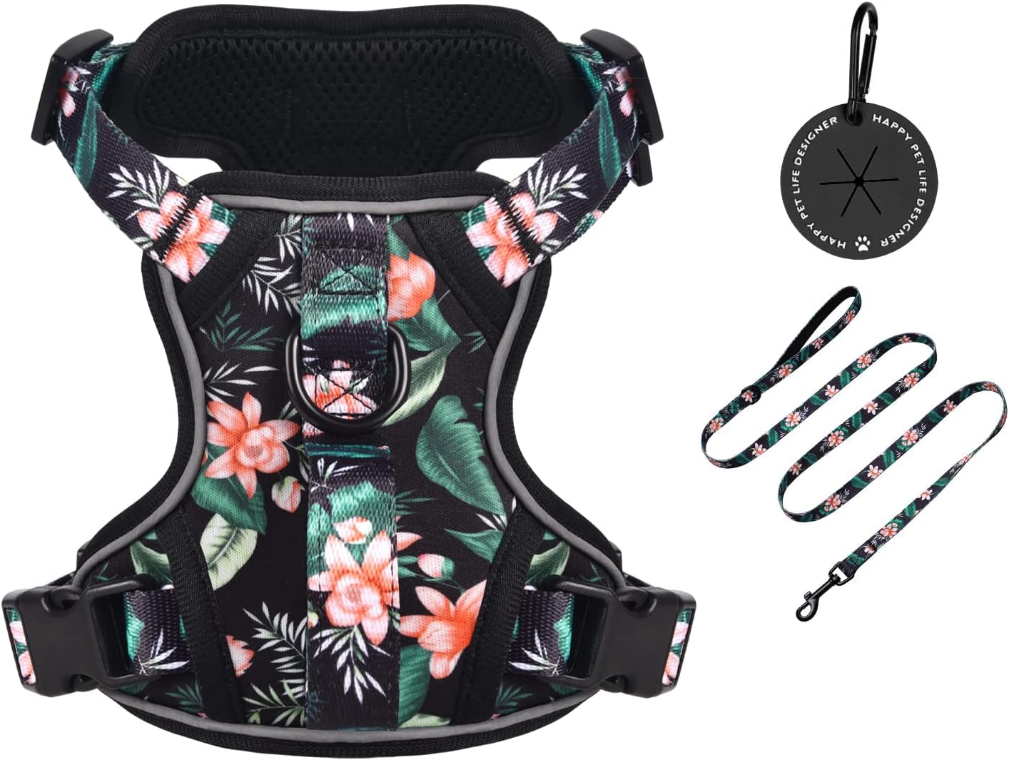 Petmolico Dog Harness for Small Dogs, Cute Harness Vest with Two Leash Clips and Soft Handle, Reflective Easy Walk Puppy Vest - Black Lotus, X-Small