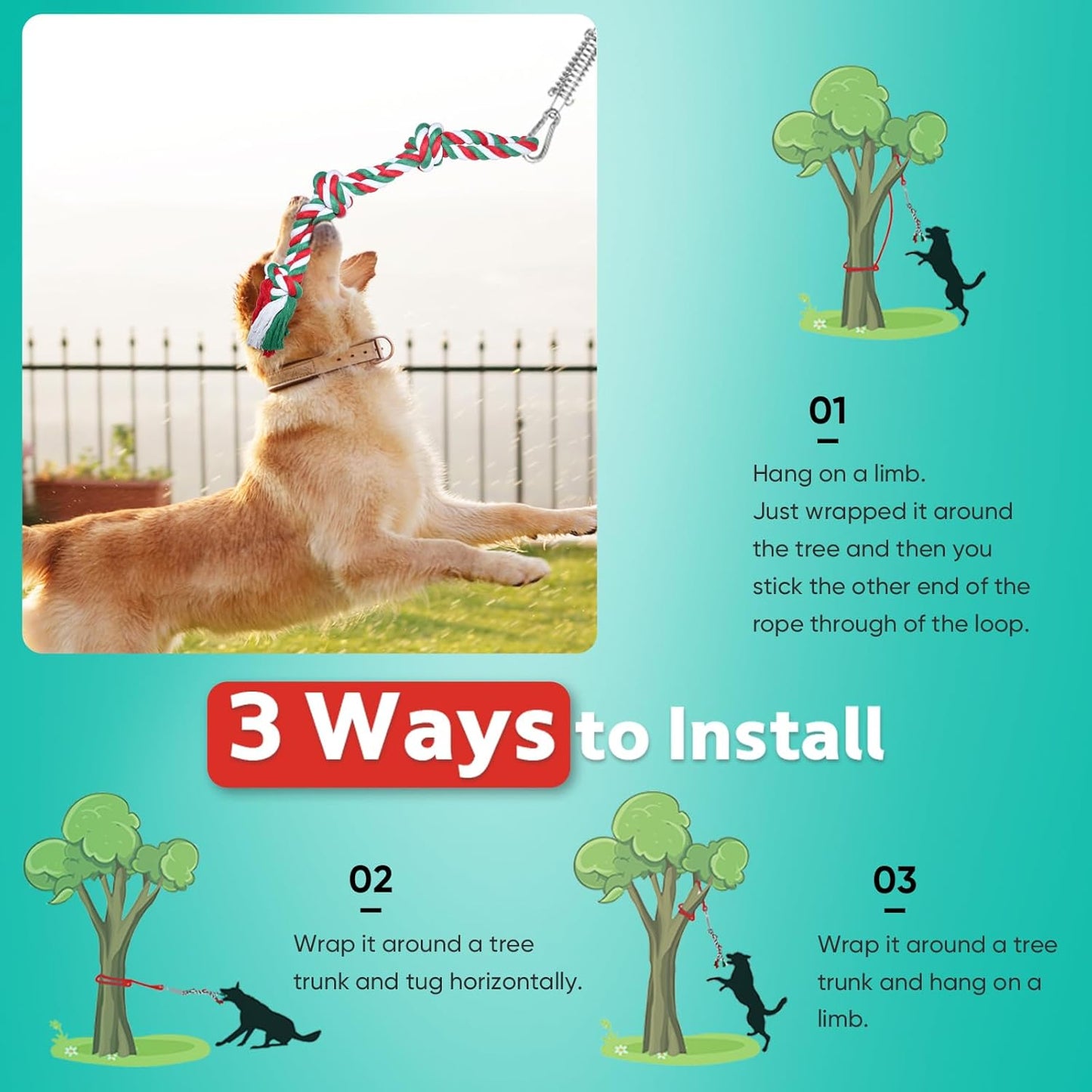 Petbobi Bungee Dog Toy, Outdoor Dog Tug Toy for Pitbull Interactive Exercise, Spring Pole Tug-of-War Toy with Durable Rope, Hanging Toy for Large Dogs to Reduce Boredom, Red