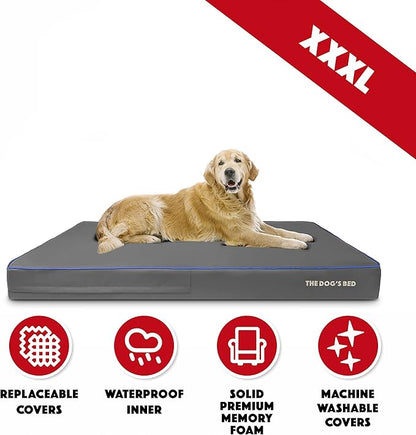 The Dog’s Bed Orthopedic Memory Foam Dog Bed, XXXL Grey/Blue, Pain Relief for Arthritis, Hip & Elbow Dysplasia, Post Surgery, Lameness, Supportive, Calming, Waterproof Washable Cover