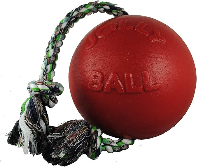 Jolly Pets Romp-n-Roll Rope and Ball Dog Toy, 8 Inches/Large, Red (608 RD)