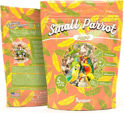 Mycelium Organic Small Parrot Plus Bird Seed (5 LBS) | Premium Food for Small Pet Birds | High-Protein, Vitamin-Fortified Daily Nutrition | Supports Brain & Heart Health | USA Made, Non-GMO