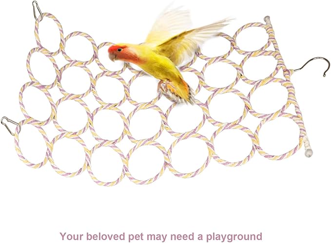 2 Packs Parrot Swing Hanging Toys, Bird Climbing Rope Net Ladders Small Medium Pet Activity Toy Suitable for Parakeet,Cockatiel,Cockatoo,Conure,Mini Macaw（Random Color ） (Style-1)